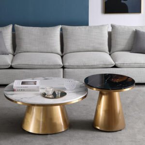 Lanmeng Island Contemporary Round Gold Stainless Steel Bistro Table Modern Design with Marble Top for Hotel Club Cafe Living Room Furniture
