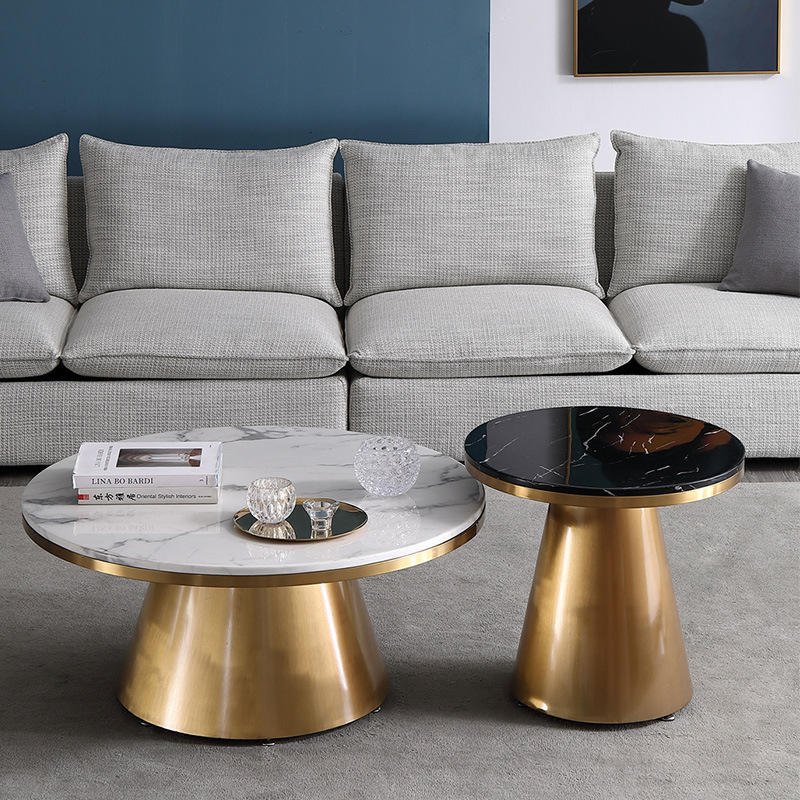 Lanmeng Island Contemporary Round Gold Stainless Steel Bistro Table Modern Design with Marble Top for Hotel Club Cafe Living Room Furniture
