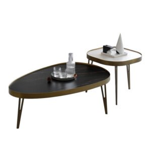 Lanmeng Island High Quality Luxury Modern Oval Marble Glass Nesting Center Coffee Table for Home Dining Villa Wooden Steel Material Side Tables