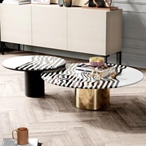 Lanmeng Island Modern Luxury Zebra Stripes Series Metal Leg Coffee Table Set for Tea Table & TV Cabinet Combination for Living Room Decoration