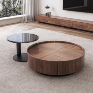 Lanmeng Island Modern Luxury Minimalist Solid Wood Coffee Table Set with Hidden Storage for Home Villa Dining Featuring Marble Steel Design
