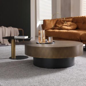 Lanmeng Island Nordic Luxury Modern Coffee & Tea Table Round Glass Furniture with Metal & Iron Design for Home Hotel Living Room Apartment Use