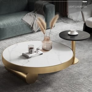 Lanmeng Island Modern Stainless Steel Base Coffee Table Set Hot Sale Marble Stone for Home Dining Glass Top Designed for Living Room Furniture