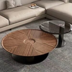 Lanmeng Island Nordic Modern Luxury Round Solid Wood Coffee Table Set for Living Room Dining Home Outdoor Kitchen Bedroom-Marble Finish