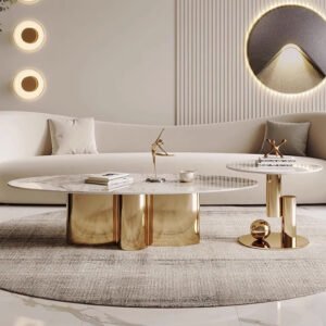 Lanmeng Island High Quality Modern Luxury Gold Stainless Steel Coffee Table Set Elegant Metal Furniture for Living Room Dining Home Villa