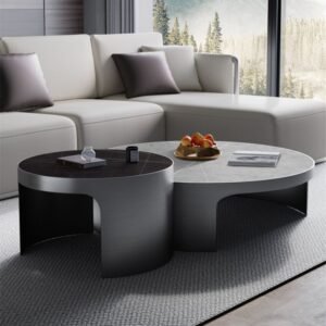 Lanmeng Island Modern Gold Stainless Steel Coffee Table Vintage Small Oval Marble Acrylic for Living Room with Wooden Set for Home Use