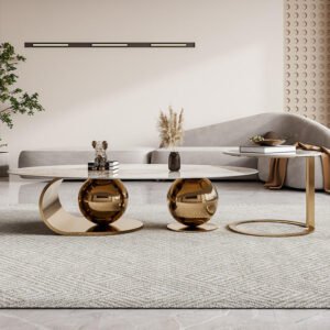 Lanmeng Island Italian Postmodern Minimalist Design Modern Rock Plate Metal Coffee Table Oval Light Luxury Living Room Stainless Steel