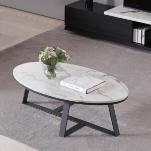 Lanmeng Island Factory Direct Contemporary Nordic Coffee Table Set Modern Oval Shape with Scratch-Resistant Stone Top for Home or Office Use