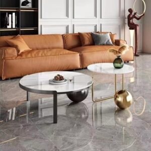 Lanmeng Island Modern Luxury Living Room Coffee Table with Sintered Stone Top and Stainless Steel Legs Round Design Metal Material