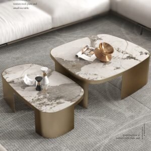 Lanmeng Island New Style High-Grade Modern Square Marble Center Table Slate Stone Coffee Table for Living Room Furniture for Home Use