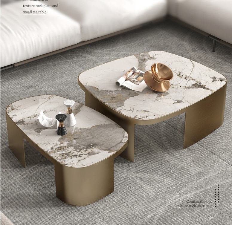 Lanmeng Island New Style High-Grade Modern Square Marble Center Table Slate Stone Coffee Table for Living Room Furniture for Home Use