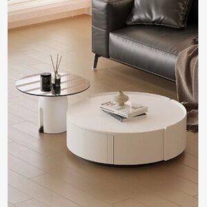 Lanmeng Island Hot Sales Modern Luxury Round Cream Coffee Table with Marble Stone Top Home Decorative Furniture Set for Living Room Metal