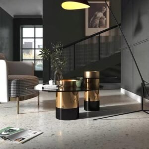 Lanmeng Island Elegant Glass Coffee Table with Brass & Marble Living Room Furniture Luxury Design Durable Steel for Home & Villa Dining