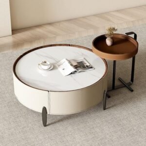 Lanmeng Island Italian Luxury Gold Stainless Steel Metal Coffee Table Rock Slab Marble Top Modern Minimalist Design Direct Factory Supply China