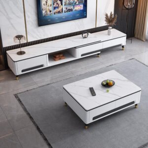 Lanmeng Island Modern TV Stand Cabinet Set Light Luxury Sintered Stone Coffee Table Combination Center Table Living Room Furniture Wholesale