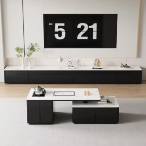 Lanmeng Island Modern Home Living Room Use Factory Cheap Wooden Wall TV Stand Coffee Table Home Furniture Designs with Storage Teapot