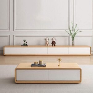Lanmeng Island Simple Modern Cream Living Room Storage TV Cabinet Metal Coffee Table Combination with TV Stand Center Elegant Furniture Set
