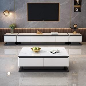 Lanmeng Island Modern Tv Stand Luxury Marble Square Coffee Table Wooden Set Home Furniture Living Room House Design Style Wholesale Prices