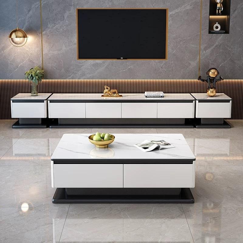 Lanmeng Island Modern Tv Stand Luxury Marble Square Coffee Table Wooden Set Home Furniture Living Room House Design Style Wholesale Prices