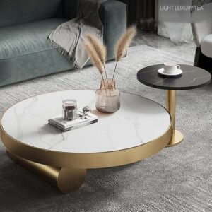Lanmeng Island Modern Luxury Coffee Table Set Hot Sale Stainless Steel Base Marble Stone Simple Extendable Nesting Bedroom Living Room