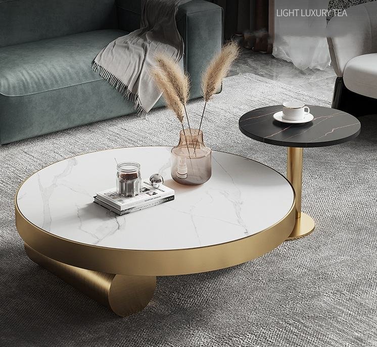 Lanmeng Island Modern Luxury Coffee Table Set Hot Sale Stainless Steel Base Marble Stone Simple Extendable Nesting Bedroom Living Room