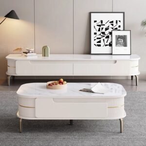 Lanmeng Island 2025 Modern Luxury Floating TV Cabinet and Coffee Table Set Quality Metal Home Furniture Wholesale for Living Room