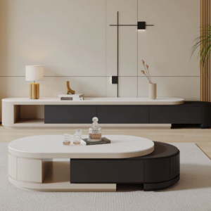 Lanmeng Island Modern Nordic Style Coffee Table Set Can Be Extended for Living Room Rectangle Shape TV Stand with Square Hotels Villas Dining