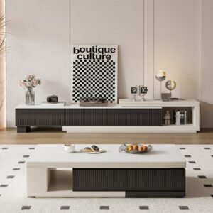 Lanmeng Island Wholesale Modern Coffee Table Set Can Be Extended for Living Room Rectangle Shape TV Stand with Square Home Hotels Villas