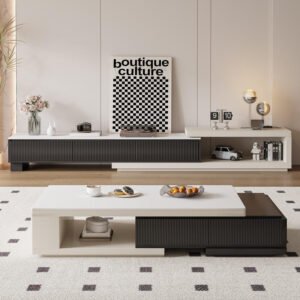 Lanmeng Island Modern Luxury Sintered Stone Square MDF Coffee Table TV Stand Set Living Home Furniture