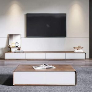 Lanmeng Island Simple Solid Wood TV Stand and Coffee Table Set Convertible Living Room Furniture for Apartment or Hotel Factory Sales