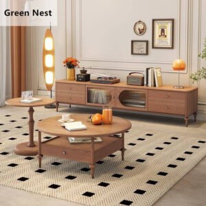 Lanmeng Island Simple Glass Living Room Nordic Furniture Set Modern Coffee Table with Retractable Luxury TV Stand for Home Hotel Use