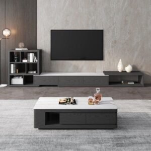 Lanmeng Island Modern High-End Luxury Living Room Furniture Set Stone Carved Wooden Frame Glass Dining Table TV Stand for Home Villa Bedroom