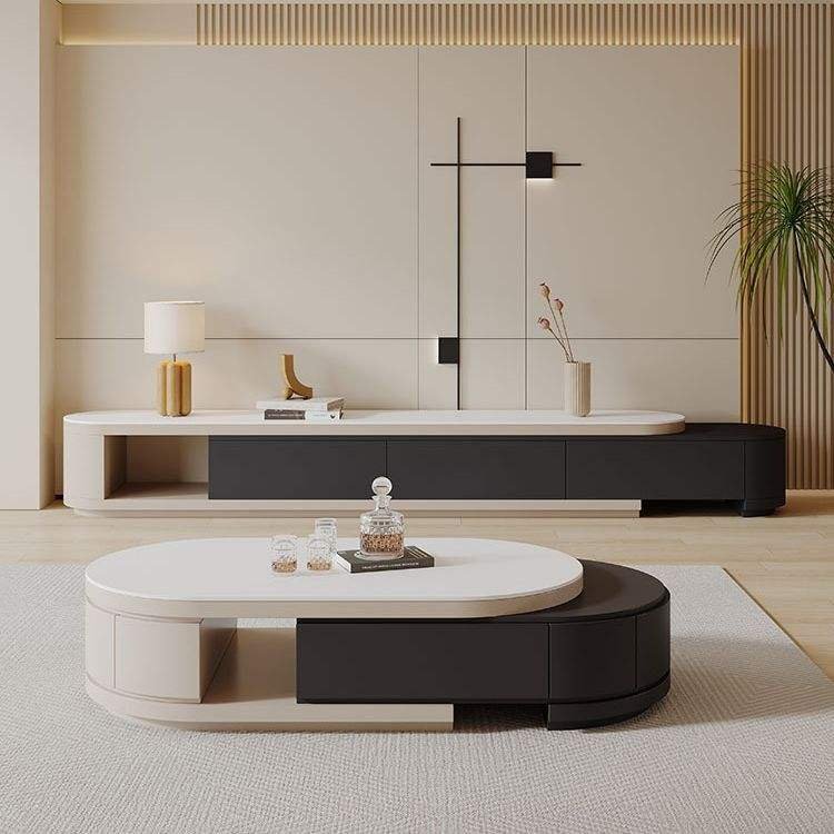 Lanmeng Island Scandinavian Rock Slab Coffee Table with Retractable Luxury TV Stand for Home Villas or Hotel Use Factory Direct Supply