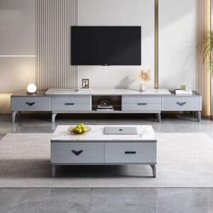 Lanmeng Island Modern Luxury MDF Sintered Stone TV Stand Set for Home Villa Living Room Kitchen Bedroom Hall Furniture Design