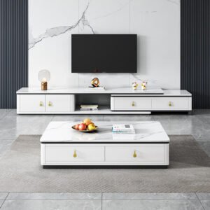 Lanmeng Island Modern Simple Rectangular TV Stand Set Light Luxury Rock Storage Coffee Table for Home Office Telescopic Living Room Stand