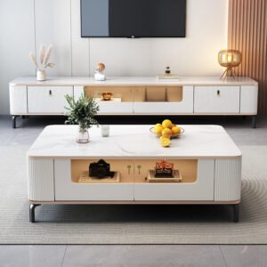 Lanmeng Island Modern Rock Panel Wooden TV Cabinet Extendable Versatile Living Room Bedroom Hall Entry Workshop Laundry Home Office TV Stand