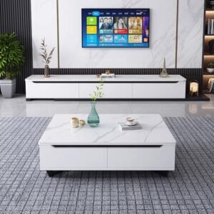 Lanmeng Island Modern Luxury Storage TV Stand Coffee Table Set Sintered Stone Top for Home Living Room Bedroom Office Hotel Furniture