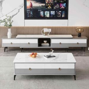 Lanmeng Island Living Room Furniture Sintered Stone Retractable Wood Television Showcase Console Wall Storage Cabinet Modern Tv Stand Cabinet