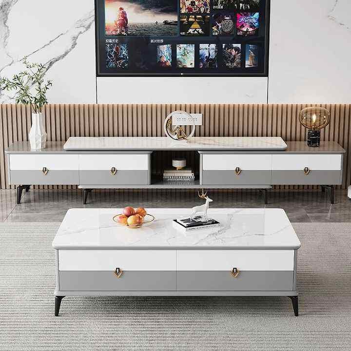Living Room Sintered Stone Retractable Wood Television