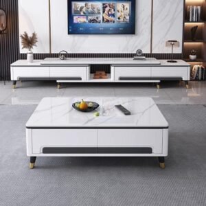 Lanmeng Island Marble Wooden Tv Cabinet and Coffee Table Set With Storage Modern Living Room Floating Furniture Latest Design Manufacturers