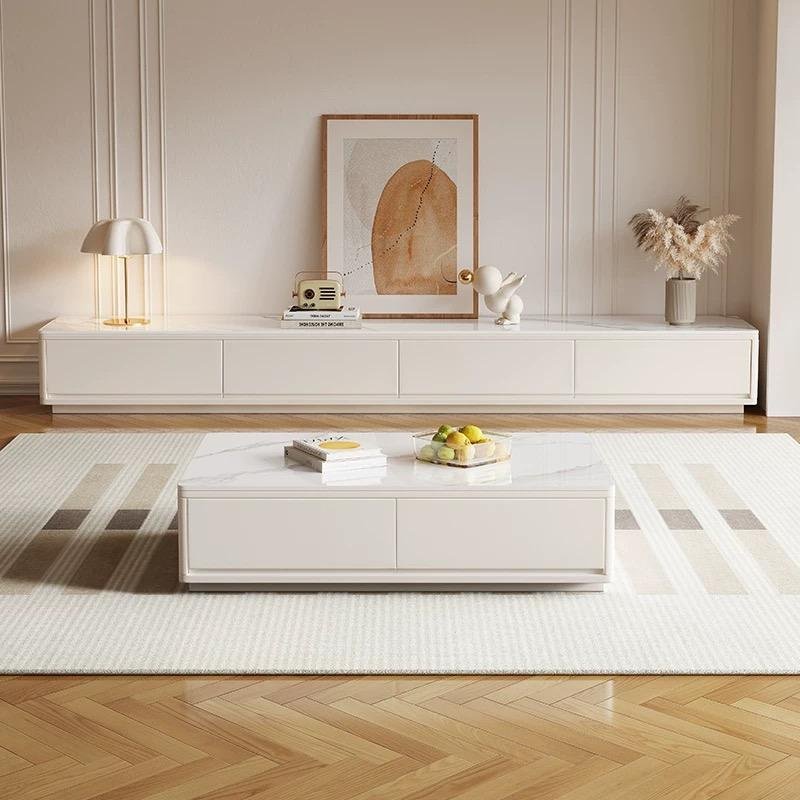 Lanmeng Island Modern Luxury Wooden Marble Tv Stand Cabinet and Coffee Table Set Living Room Bedroom Storage Rack Floating Decoration Furniture