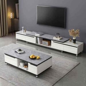 Lanmeng Island Modern Luxury MDF TV Cabinet Coffee Table Set Small High-End White Design for Home Living Room Furniture with Storage Feature