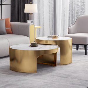 Lanmeng Island Hot Sell Italian Style Modern Living Room Metal Steel Base Coffee Table Luxury Table Furniture