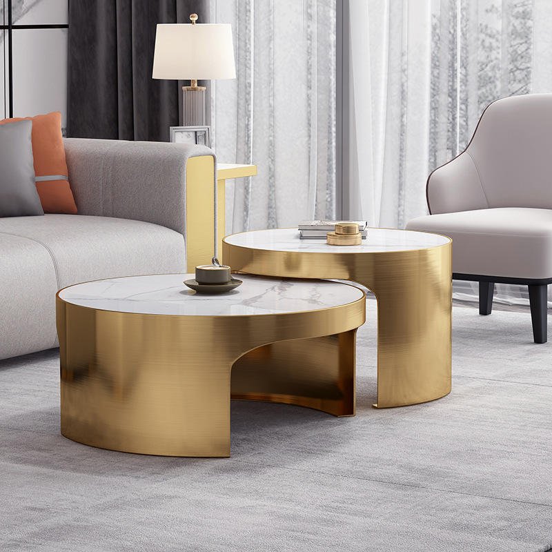 Lanmeng Island Hot Sell Italian Style Modern Living Room Metal Steel Base Coffee Table Luxury Table Furniture