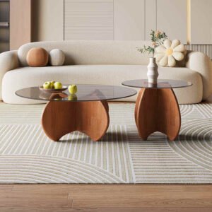 Lanmeng Island Modern Luxury Nordic Style Round Glass Coffee Table Set of 2 Round Glass Coffee Tables for Home Living Room Bedroom Hot Sales