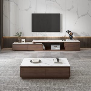 Lanmeng Island Factory Hot Sales Expandable Rock Plate Coffee Table TV Cabinet Combination Floor to Ceiling Modern Living Room Home TV Cabinet