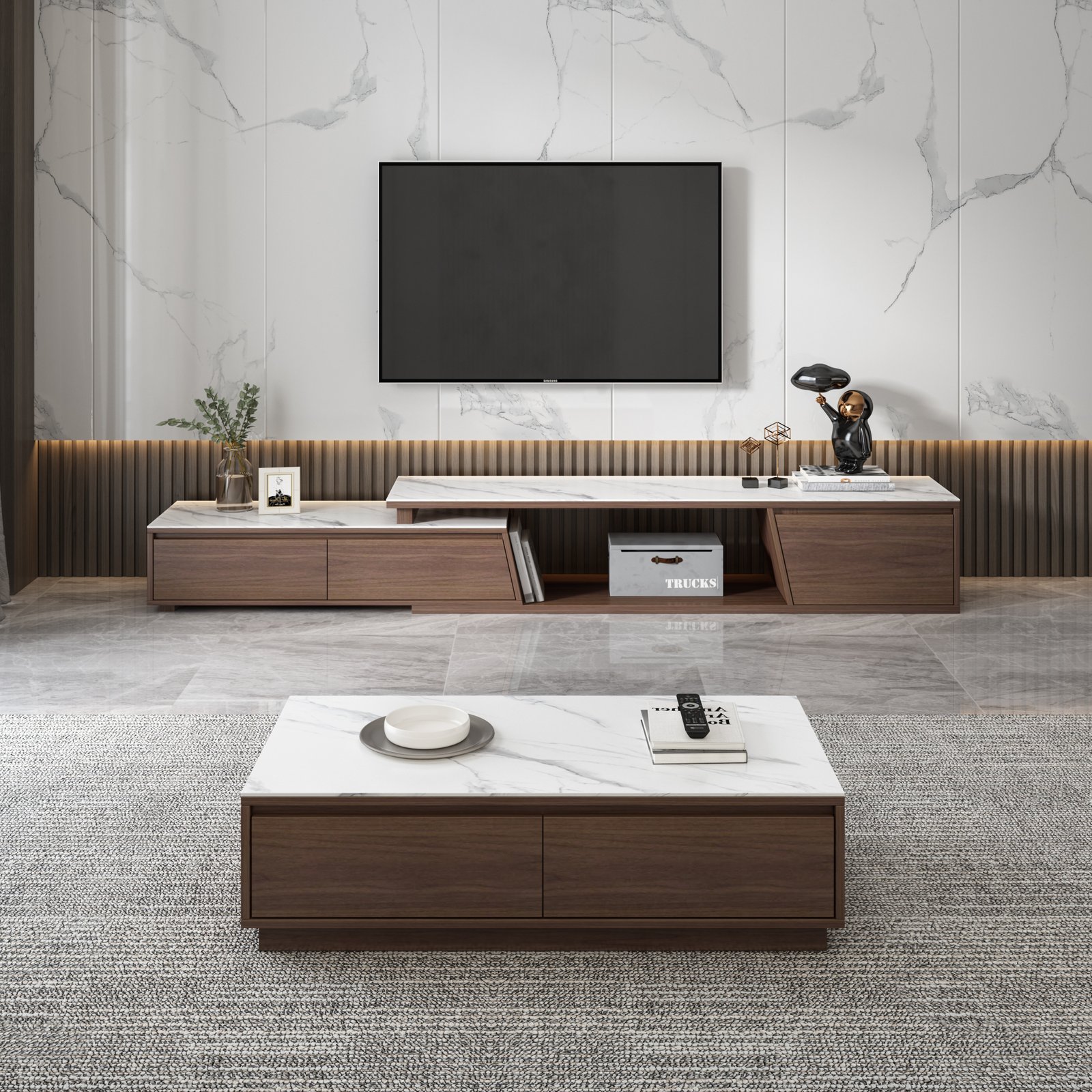 Lanmeng Island Factory Hot Sales Expandable Rock Plate Coffee Table TV Cabinet Combination Floor to Ceiling Modern Living Room Home TV Cabinet