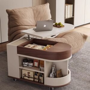 Lanmeng Island Modern Simple Walnut Movable Side Table Small Wooden Coffee Table Panel Mobile Corner Lifting Rotating Desktop Console Tables