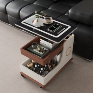 Lanmeng Island Hot Selling Luxury Wooden Home Bluetooth Speaker Side Tables Wireless Charging Storage Removable Coffee Tables and Home Trolleys