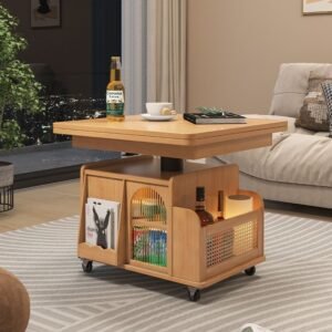 Lanmeng Island 360 Rotation Multi-functional Wooden Side Table Storage Removable Coffee Tables Dining Table Living Room Furniture Home Trolleys
